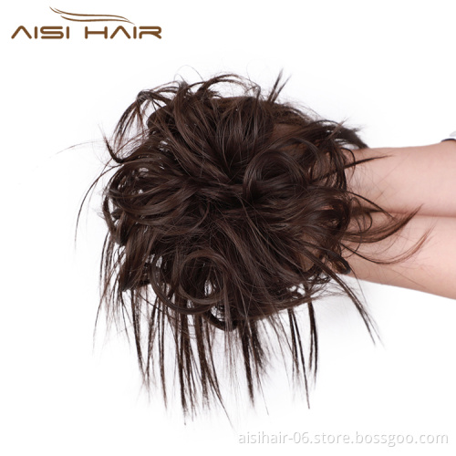 Aisi Hair Donut Brown Synthetic Curly Chignon Bun Pad Chignon Elastic Band Ribbon Ponytail Rope Rubber Hair Extension For Women